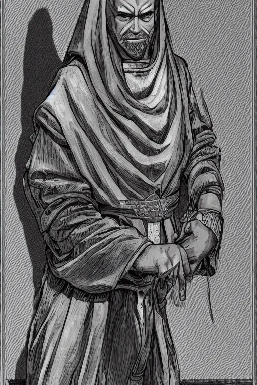 Prompt: portrait of Daniel Trejo as church nun, intricate, highly detailed, artstation, manga illustration by Kentaro Miura