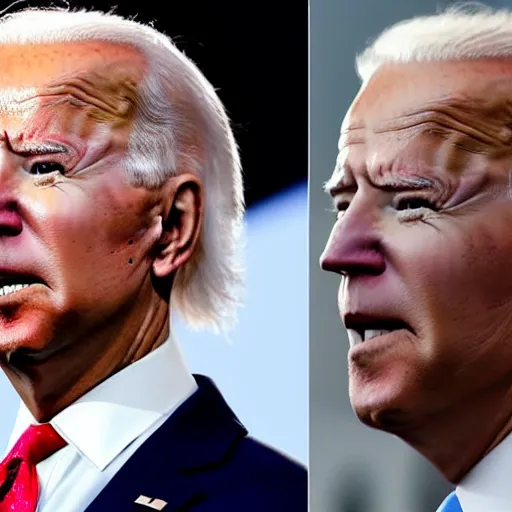 Image similar to Joe Biden with blonde hair blown around on a windy day and bad deep orange makeup