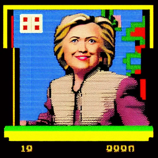 Image similar to intellivision pixel art of hillary clinton from 1 9 8 0