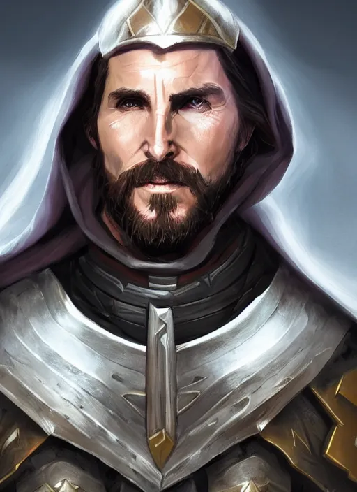 Image similar to A fantasy comic book style portrait painting of Christian Bale as a cleric paladin, unreal 5, DAZ, hyperrealistic, octane render, RPG portrait, dynamic lighting