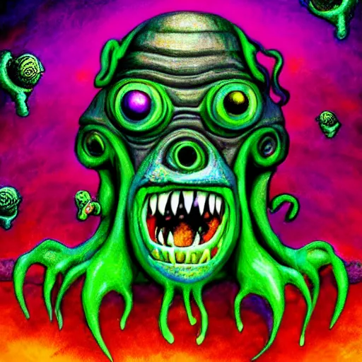 Image similar to Lovecraft monster, bright, colorful, happy, photorealistic,