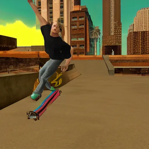 Image similar to Chloe Sevigny gives you a quest in Tony Hawk's Pro Skater 3, 3rd person POV, gameplay screenshot, PS2