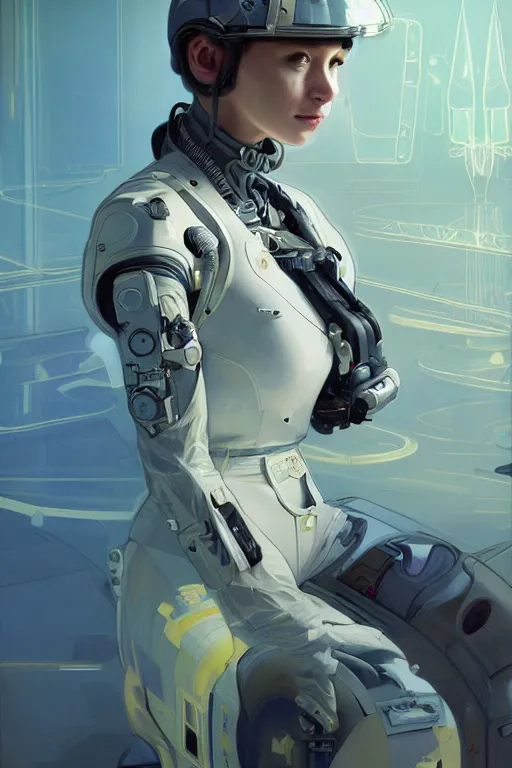 Image similar to portrait futuristic beautiful northern europe Airforce armored pilot Girl, at inside of future fighter aircraft, ssci-fi, fantasy, intricate, very very beautiful, elegant, human anatomy, neon light, highly detailed, digital painting, artstation, concept art, soft light, smooth, sharp focus, illustration, art by tian zi and WLOP and alphonse mucha