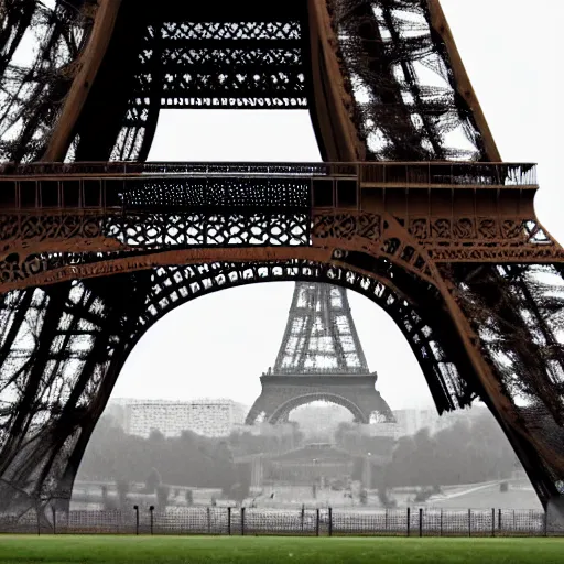 Image similar to a destroyed and deserted eiffel tower