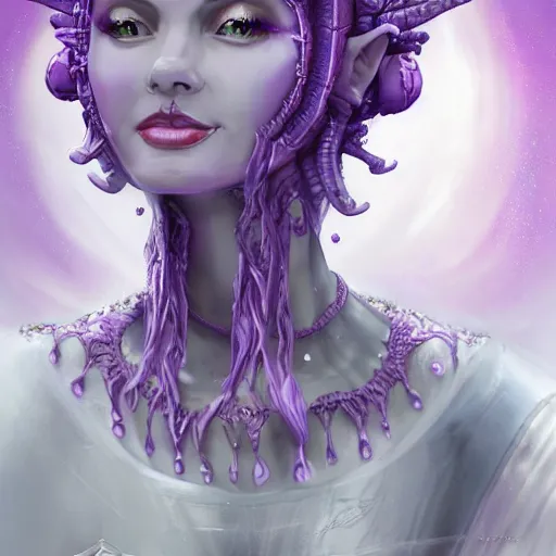 Image similar to alien princess, purple translucent skin!! royalty, white crown, intricate details, flowing gown, padme amidala, art station, sci fi concept art, 8k,