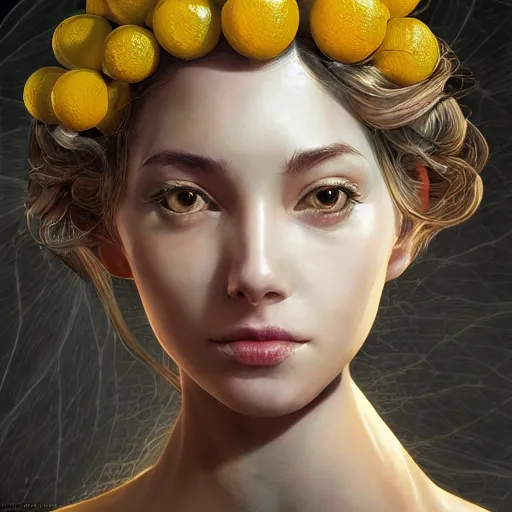 Prompt: the portrait of an absurdly beautiful, graceful, elegant, sophisticated, young perky woman made up of lemons, an ultrafine hyperdetailed illustration by kim jung gi, irakli nadar, intricate linework, bright colors, octopath traveler, final fantasy, unreal engine 5 highly rendered, global illumination, radiant light, detailed and intricate environment