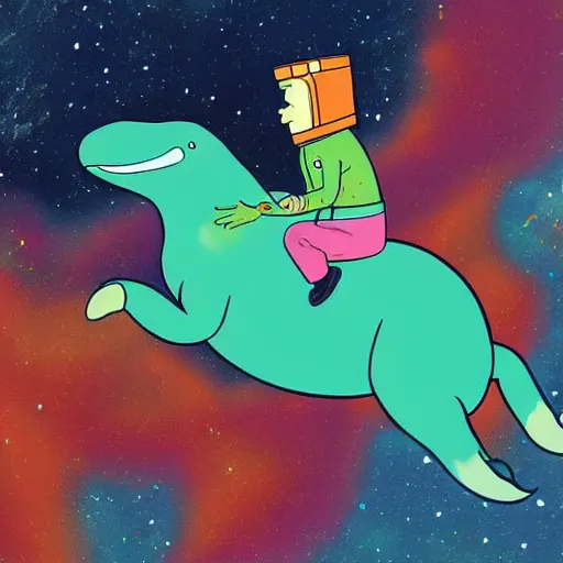 Image similar to Bojack Horseman riding a whale in space, digital art, Bojack Horseman