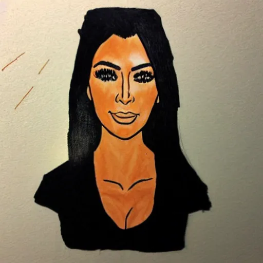 Image similar to Kim Kardashian poorly drawn in wax crayon by a five-year old