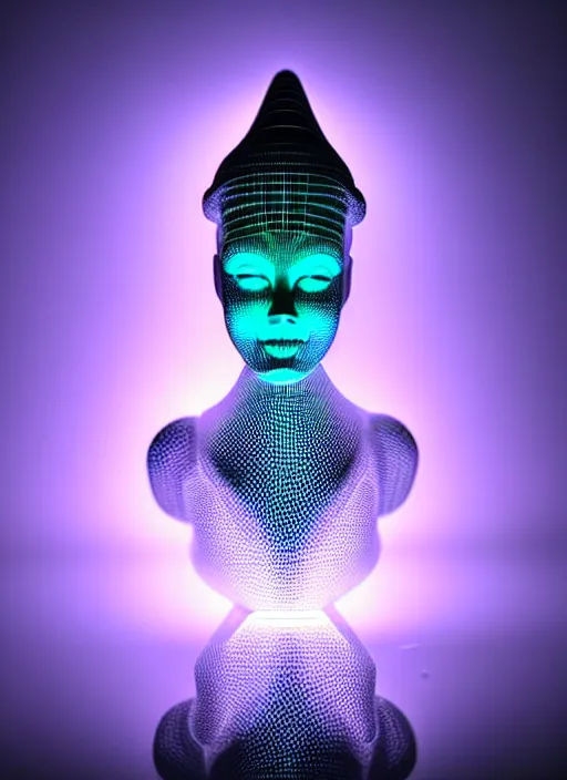 Image similar to ( isometric view, 3 d printed extruded filiment, beautiful woman queen chess piece, bioluminescence, beautiful face, reflection of led lights, intricate detail, futuristic, very detailed, highly detailed background, sharpfocus, photorealism, soft diffuse autumn lights, some sun light ray, dark room wall, canon 5 d 5 0 mm lens