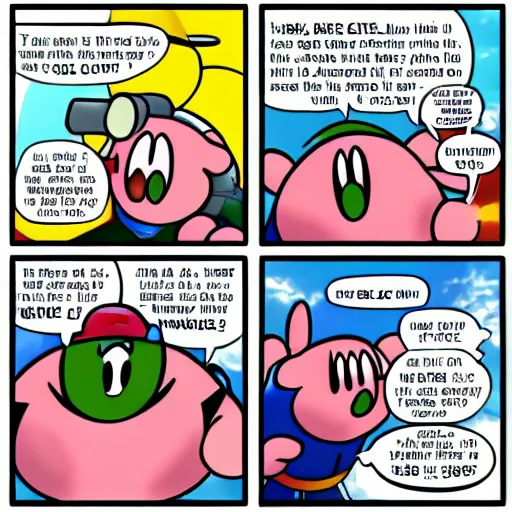 Prompt: kirby smiles as he commits atrocities