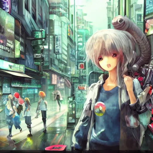 Image similar to dynamic composition, motion, ultra-detailed, incredibly detailed, a lot of details, amazing fine details and brush strokes, colorful and grayish palette, smooth, HD semirealistic anime CG concept art digital painting, watercolor oil painting of Clean and detailed post-cyberpunk sci-fi close-up schoolgirl in asian city in style of cytus and deemo, blue flame, relaxing, calm and mysterious vibes,, by a Chinese artist at ArtStation, by Huang Guangjian, Fenghua Zhong, Ruan Jia, Xin Jin and Wei Chang. Realistic artwork of a Chinese videogame, gradients, gentle an harmonic grayish colors. set in half-life 2, Matrix, GITS, Blade Runner, Neotokyo Source, Syndicate(2012), dynamic composition, beautiful with eerie vibes, very inspirational, very stylish, with gradients, surrealistic, dystopia, postapocalyptic vibes, depth of field, mist, rich cinematic atmosphere, perfect digital art, mystical journey in strange world