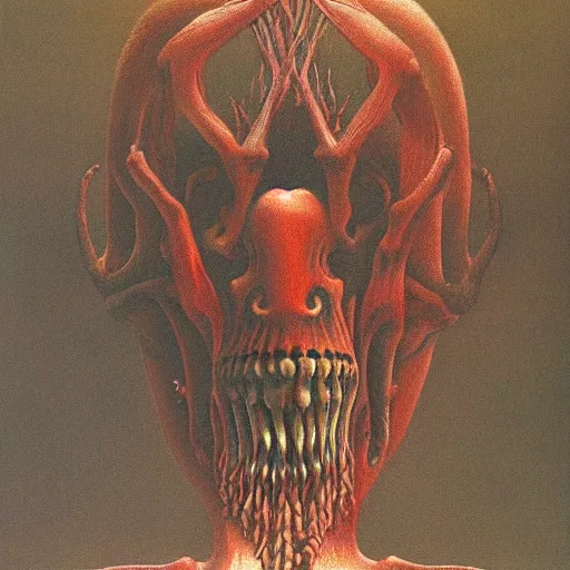 Image similar to Zdzisław Beksiński painting of a horrifying monster