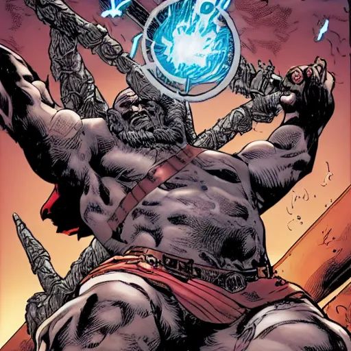 Image similar to Thor enlists the help of Valkyrie, Korg and ex-girlfriend Jane Foster to fight Gorr the God Butcher, who intends to make the gods extinct.