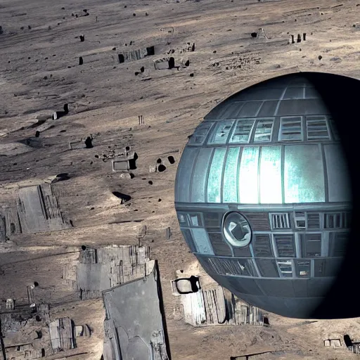 Image similar to earth view of death star, cinematic, hdr, dynamic lighting, pov, detailed lighting, detailed shadows