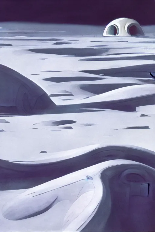 Prompt: scenes from planet hoth by john schoenherr, cinematic matte painting, zaha hadid building, 8 k, dark color palate