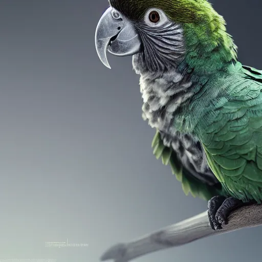 Image similar to photo realistic image of a baby parrot, stunning 3 d render inspired art by istvan sandorfi and greg rutkowski, perfect facial symmetry, realistic, highly detailed attributes and atmosphere, dim volumetric cinematic lighting,