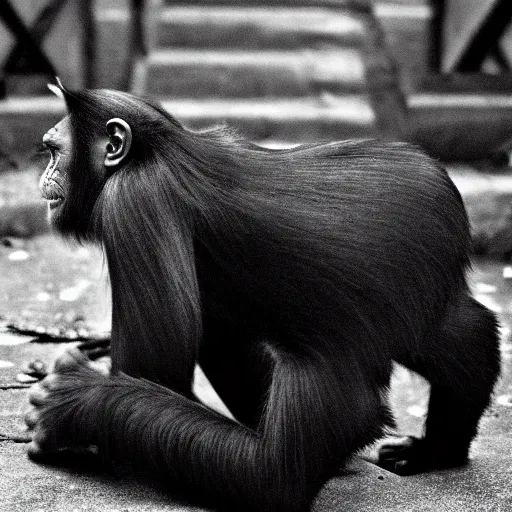 Image similar to a feline cat - chimpanzee - hybrid, animal photography