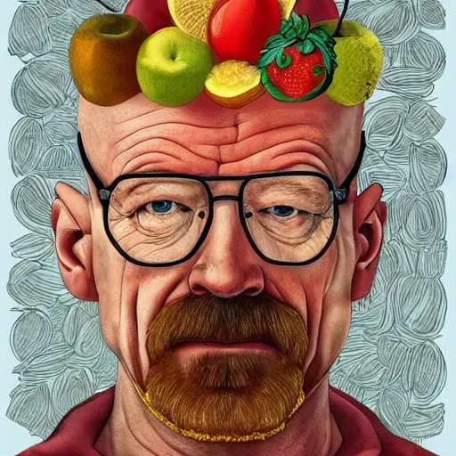 Image similar to walter white in the style of giuseppe arcimboldo, fruits