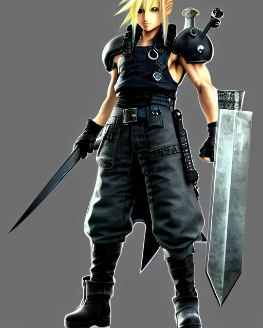 Prompt: final fantasy vii follows the story of mercenary cloud strife, who is hired by the eco - terrorist group avalanche 8 k resolution cryengine unreal engine vray trending on artstation award winning anime character design centered portrait