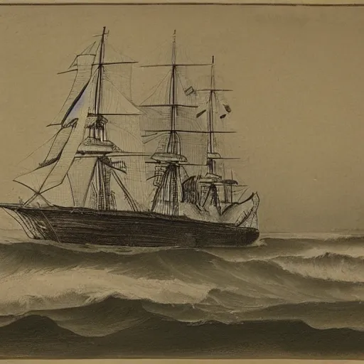 Image similar to drawing of a ship, 1 9 th century