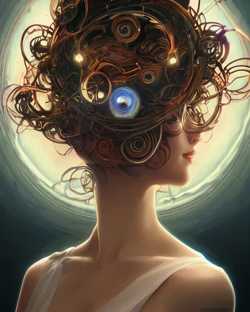 Image similar to illustration of a woman entranced bewitched mesmerized hypnotized mind controlled, spirals in eyes, by artgerm and wlop and greg rutkowski and alphonse mucha, digital art, extreme detail, realistic lighting, cinematic composition, concept art, sharp focus, colorful, photorealistic, 8 k