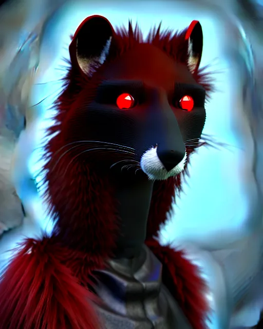 Prompt: furry - male - red - black - weasel - necromancer - fursona uhd ue 5 visual novel pc game expressions, photorealistic