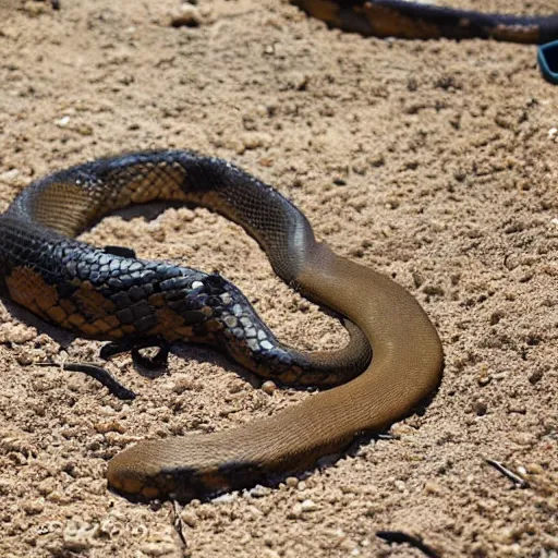 Prompt: pit of venomous snakes next to children's playground