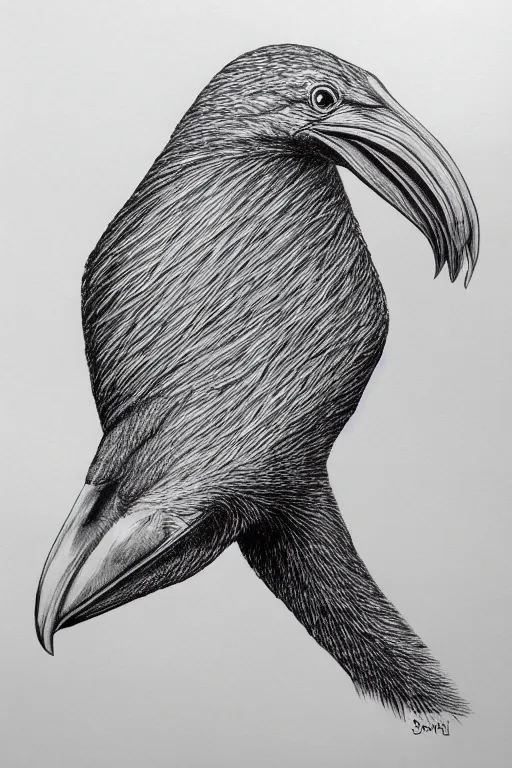 Prompt: a detailed pen drawing of a shoebill by Sunil Das, Trending on Artstation.