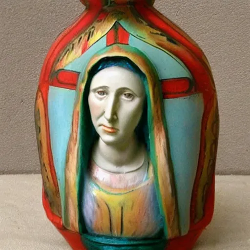 Image similar to holy roman chalkware bust virgin Mary antique painted sacred Catholic pearlescent coloring