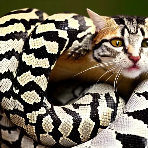 Image similar to a snake hugging a cat