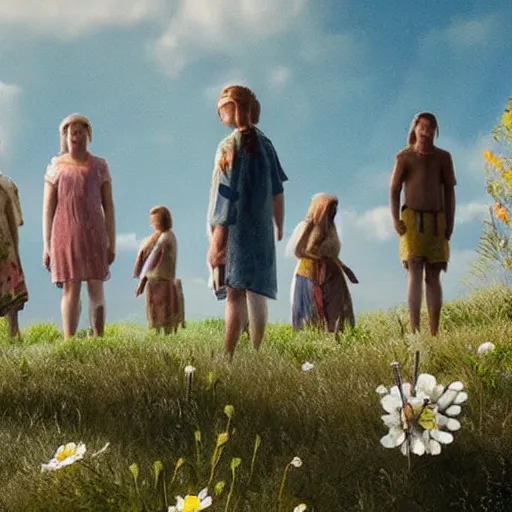 Image similar to a still from the movie midsommar made from a screenshot of the game okami