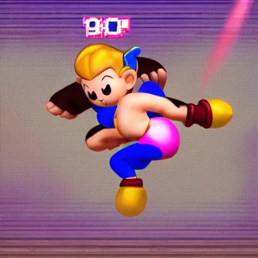 Image similar to chun li bouncing on a goomba with a pogo stick