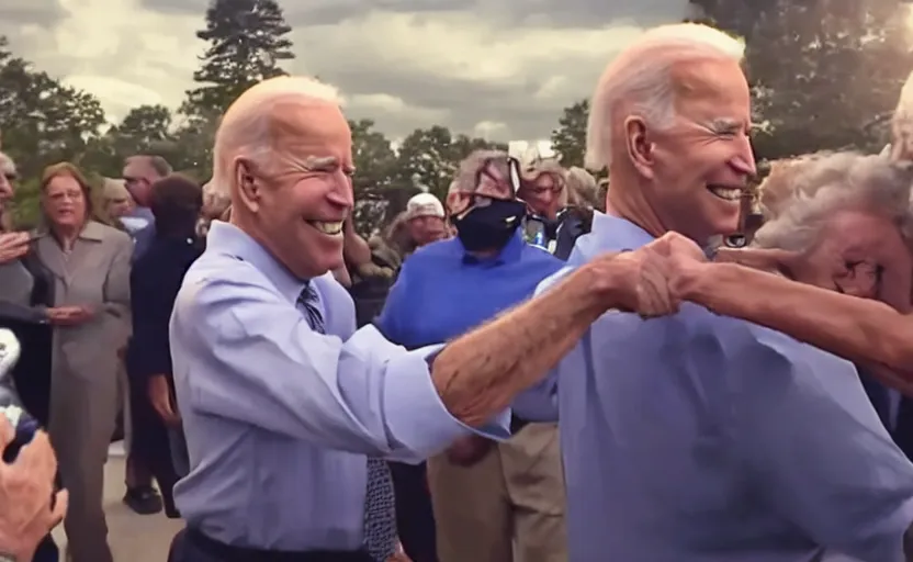 Prompt: low quality footage of joe biden slapping my grandma and running away, back camera, walmart parking lot, camera flash is so bright, uncomfortable, viral, leaked footage, viral on twitter, viral on instagram, viral photo