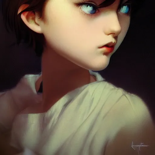 Image similar to beautiful photography, youth teen miserable loner girl, focus close on detesting eyes, soft skin, seventies giallo film by ilya kuvshinov monet range murata artgerm katsuhiro otomo norman rockwell, highly detailed intricately sharp focus, bedroom eyes trending on pinterest vogue italia 3 5 mm, 4 k uhd image