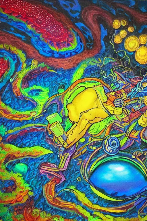 Prompt: rock and rol, painted by ilene meyer and james allen, trending on artstation, psychedelic lighting microscopic view final, epic fantasy, stuckism, colored pencil art, grunderzeit