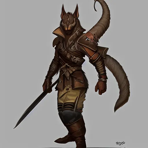 Prompt: full concept character concept art design, dungeons and dragons character art, artstation, squirrel samurai
