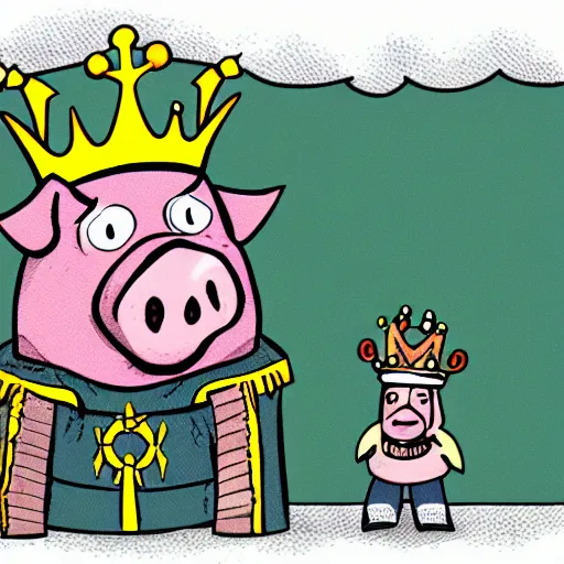 Prompt: pig in a crown, Saturday morning cartoon, illustration, detailed, zoom out