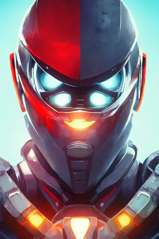 Image similar to epic mask helmet robot ninja portrait stylized as fornite style game design fanart by concept artist gervasio canda, behance hd by jesper ejsing, by rhads, makoto shinkai and lois van baarle, ilya kuvshinov, rossdraws global illumination radiating a glowing aura global illumination ray tracing hdr render in unreal engine 5