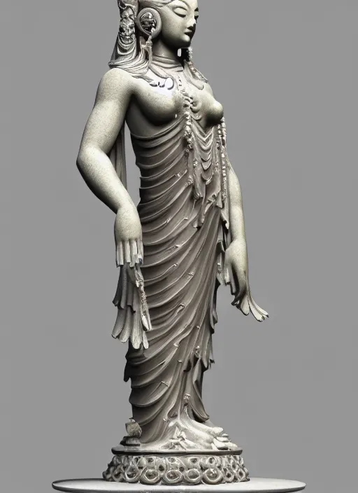 Image similar to a art deco sculpture statue of full body guanyin, intricate complexity,, statue by jane hamilton, ruan jia, character concept, radiant light,, frostbite 3 engine, cryengine, dof, trending on artstation, digital art, fantasy detailed abackground