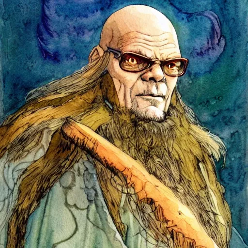 Image similar to a realistic and atmospheric watercolour fantasy character concept art portrait of urho kekkonen kekkonen kekkonen kekkonen kekkonen kekkonen as a druidic warrior wizard looking at the camera with an intelligent gaze by rebecca guay, michael kaluta, charles vess and jean moebius giraud