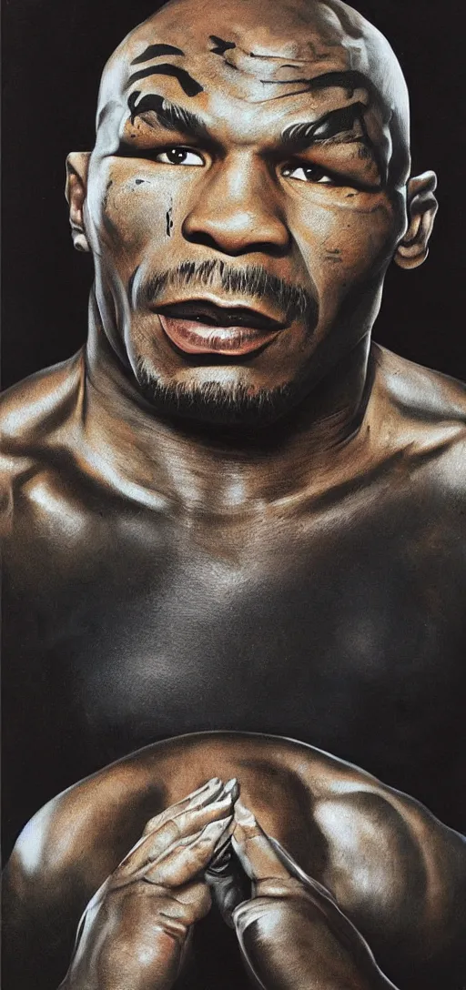 Image similar to macabre magic realism portrait of mike tyson painted by ivan albright