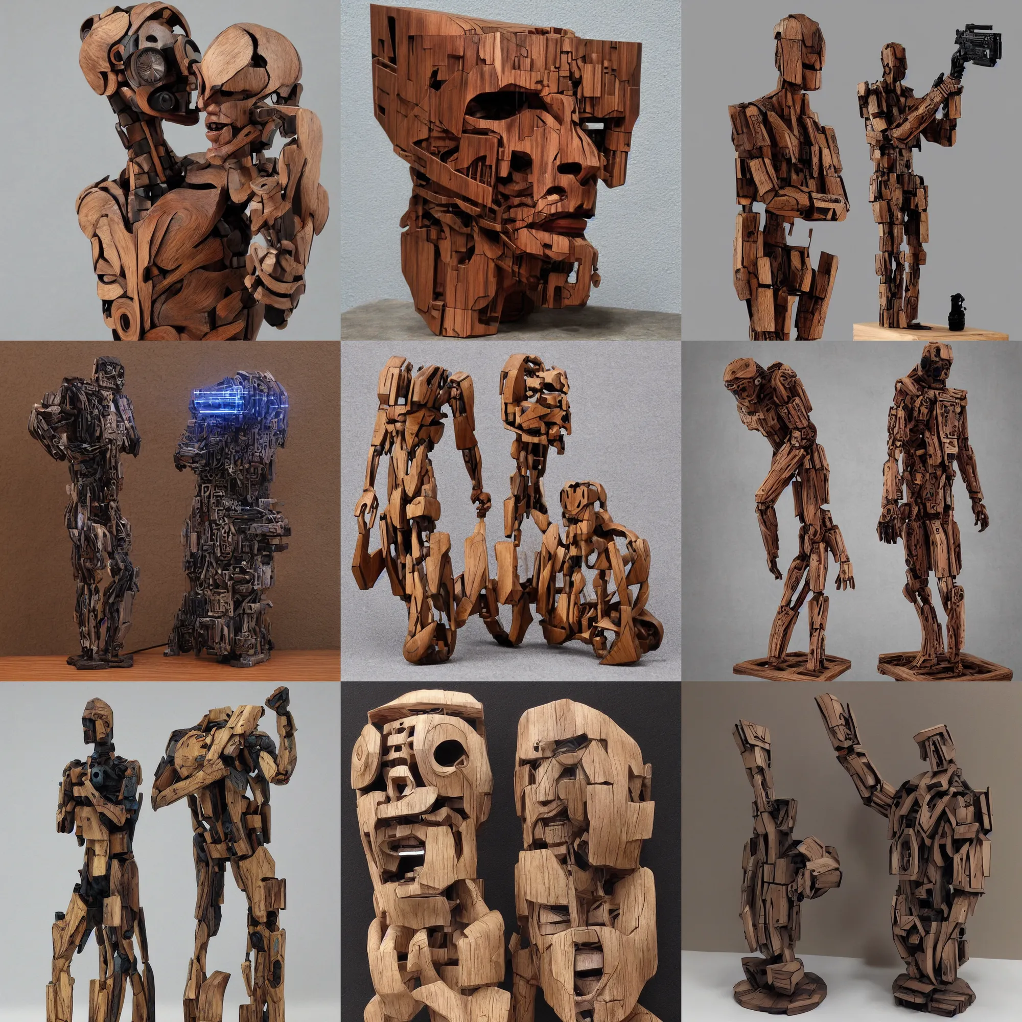Prompt: realistic a wooden sculpture art toys collectible very cyberpunk