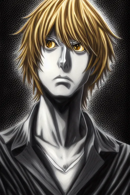 Image similar to light yagami, god of death, highly detailed, digital art, sharp focus, trending on art station, death note