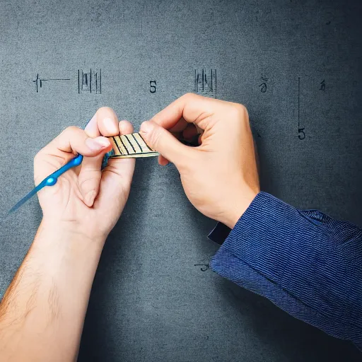 Image similar to visibly sad crying man pinching a ruler, high resolution photo, measuring stick