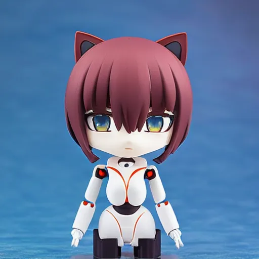 Image similar to robot nendroid, with cute japan style e - moji cat inspired, by detailed eyes eyebrowless symmetry face visual novel hairpin star