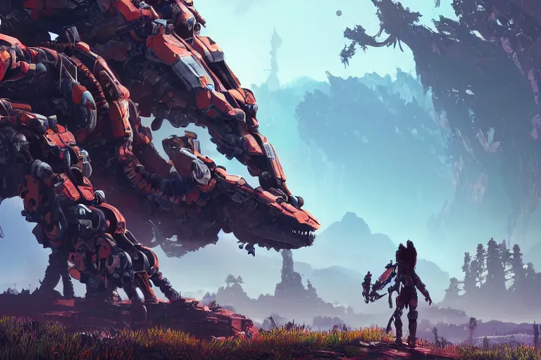 Image similar to watcher machine mecanical creature robot of horizon forbidden west horizon zero dawn bioluminiscence global illumination ray tracing hdr fanart arstation by ian pesty and alena aenami artworks in 4 k