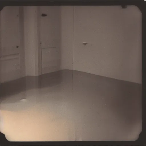 Prompt: a flooded hotel hallway at night, dark, dim, no light, underexposed, old polaroid,