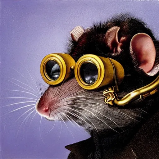 Prompt: a rat with steampunk googles, by Gottfried Helnwein