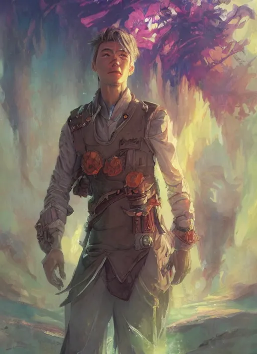 Image similar to a portrait of a character in a scenic environment by Ross Tran and by Jesper Ejsing and by Mikalojus Konstantinas Ciurlionis