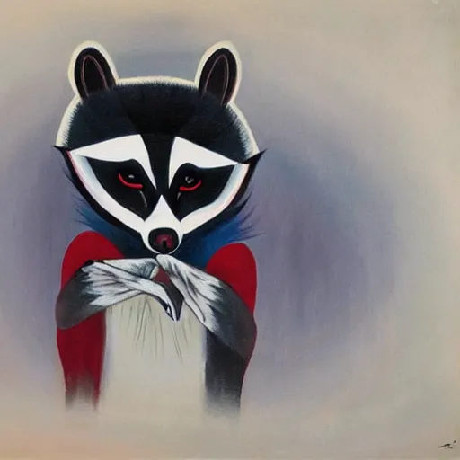 Image similar to Bauhaus painting of a juggalo raccoon